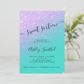 Mermaid glitter turquoise ombre chic zoete 16 kaart (Staand voorkant)