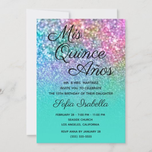 Mermaid Glitter Turquoise Ombre Mis Quince Años Kaart (Voorkant)