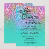 Mermaid Glitter Turquoise Ombre Mis Quince Años Kaart (Voorkant / Achterkant)