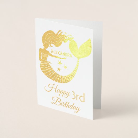 Mermaid Gold 3e verjaardag Folie Kaarten (Voorkant)