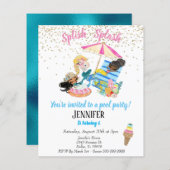 Mermaid Gold Confetti Pool Party Birthday Invitati (Voorkant / Achterkant)