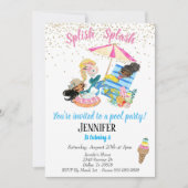 Mermaid Gold Confetti Pool Party Birthday Kaart (Voorkant)