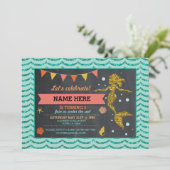 Mermaid Gold Coral Glitter Uitnodiging (Staand voorkant)