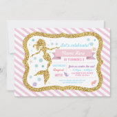 Mermaid Gold Glitter Pink Stripe Uitnodiging (Voorkant)