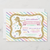Mermaid Gold Glitter Rainbow Stripe Uitnodiging (Voorkant)