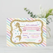 Mermaid Gold Glitter Rainbow Stripe Uitnodiging (Staand voorkant)