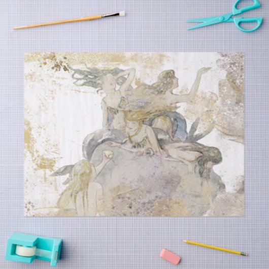 Mermaid Gold Silver Onderdruk  ontkoppeling Tissuepapier (Craft)