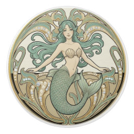 Mermaid Green Cream & Gold Art Nouveau Ocean Sea Keramische Knop