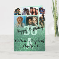 Mermaid Green Glitter Photo Collage Happy Birthday