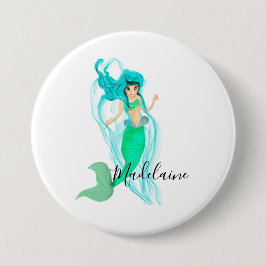 Mermaid Green Mermaid Tail Girly Ronde Button 7,6 Cm