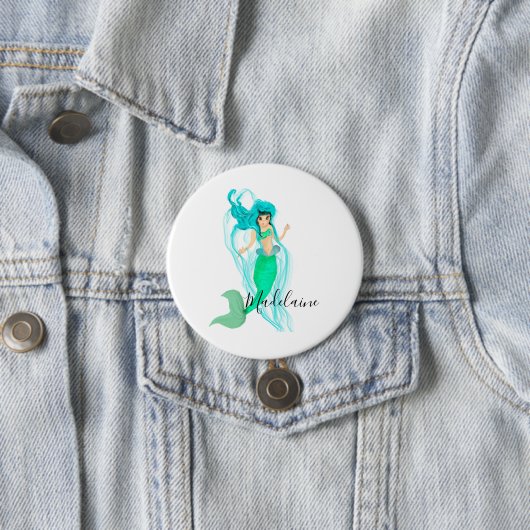 Mermaid Green Mermaid Tail Girly Ronde Button 7,6 Cm (In situ)