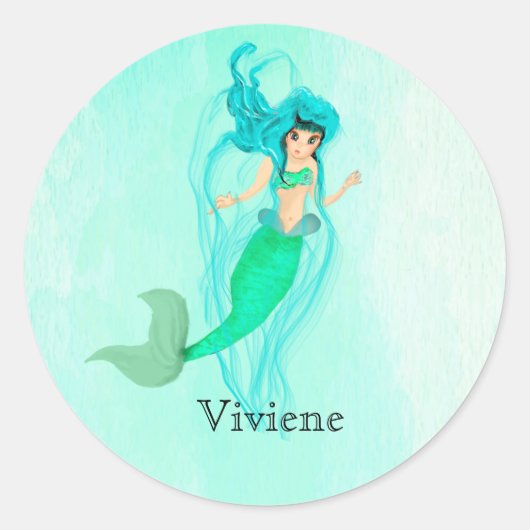 Mermaid Green Mermaid Tail Girly Ronde Sticker (Voorkant)