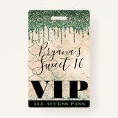 Mermaid Green Peach Glitter Drip Sweet 16 VIP-pas Badge (Voorkant)