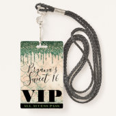 Mermaid Green Peach Glitter Drip Sweet 16 VIP-pas Badge (Achterkant met draagriem)