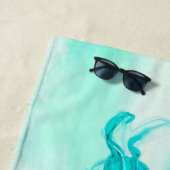 Mermaid Green Tail Girly Blue Monogram Strandlaken (In situ)