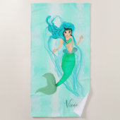 Mermaid Green Tail Girly Blue Monogram Strandlaken (Voorkant)