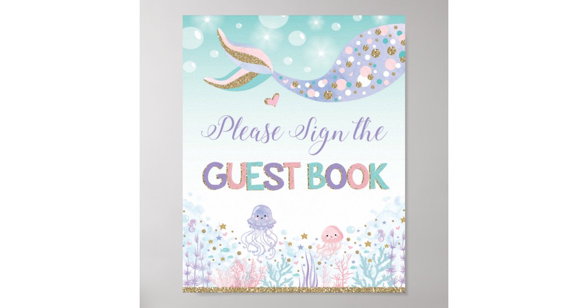 mermaid-guest-book-sign-under-the-zee-decor-poster-zazzle-nl