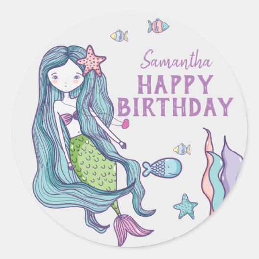 Mermaid Happy Birthday - Aangepast Ronde Sticker (Voorkant)