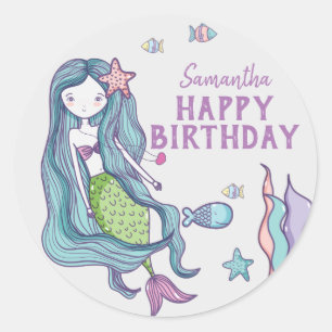 Mermaid Happy Birthday - Aangepast Ronde Sticker