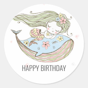 Mermaid Happy Birthday Ronde Sticker