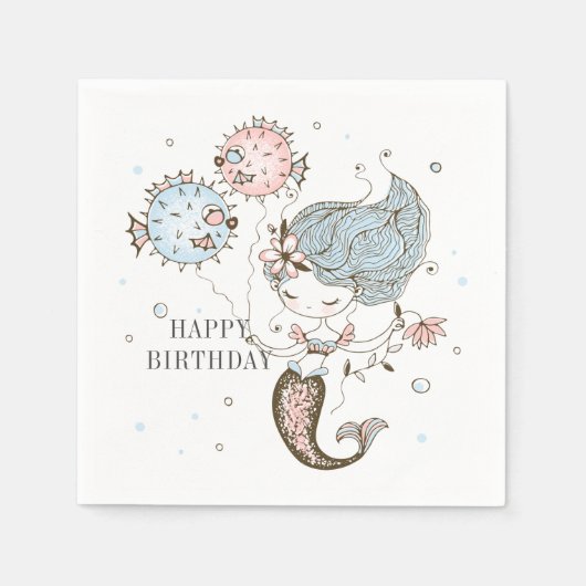 Mermaid Happy Birthday Servet (Voorkant)