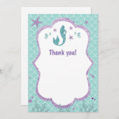 Mermaid Hartelijk dank! Opmerkingen Paarse Blauwgr Bedankkaart (Voorkant / Achterkant)