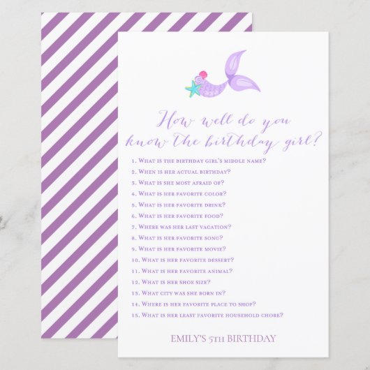 Mermaid Hoe goed ken je het verjaardagsmeisje? (Voorkant / Achterkant)