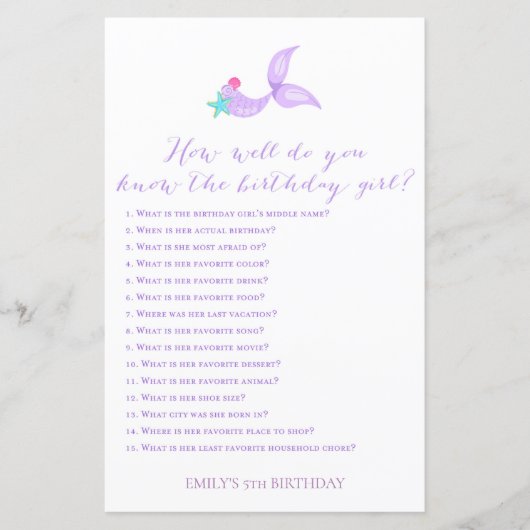 Mermaid Hoe goed ken je het verjaardagsmeisje? (Voorkant)