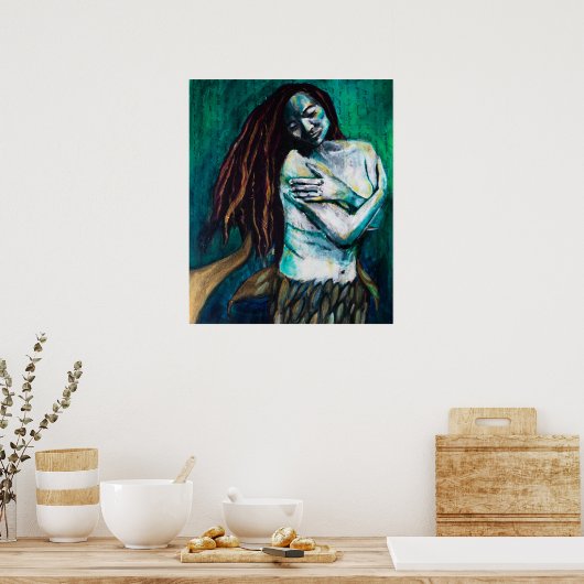 Mermaid Holding Herself Tenderly Poster (Keuken)
