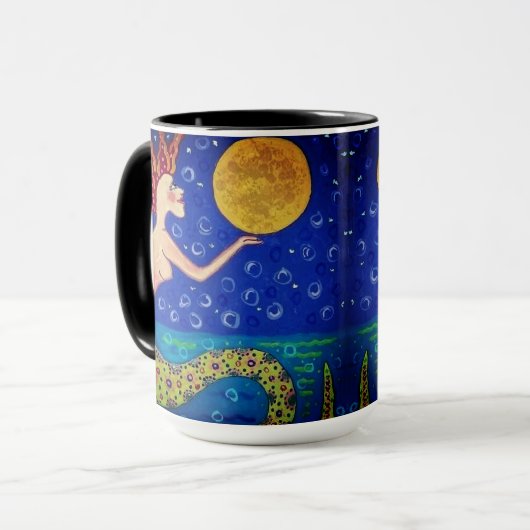 Mermaid Holding Moon Mug Mok (Voorkant links)