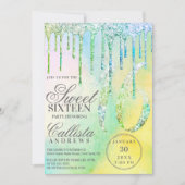 Mermaid Holographic Glitter Drips Sweet 16 Kaart (Voorkant)