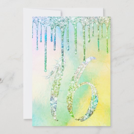 Mermaid Holographic Glitter Drips Sweet 16 Kaart (Achterkant)