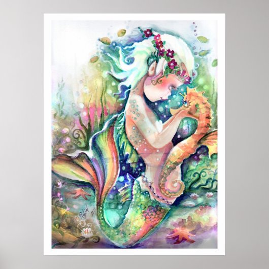 "Mermaid houdt van haar Seahorse" Poster (Voorkant)