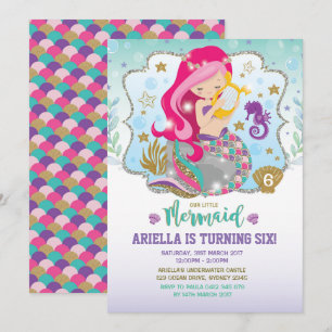Mermaid Invitation Birthday Party Hot Pink Gold Kaart