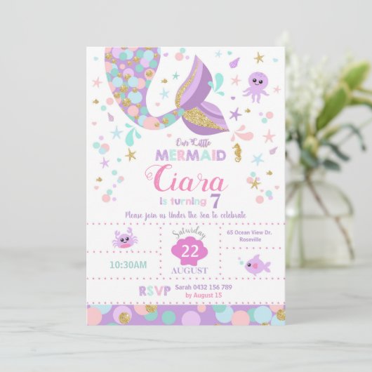 Mermaid Invitation Card Tail Pool Birthday Party Kaart (Staand voorkant)