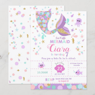Mermaid Invitation Card Tail Pool Birthday Party Kaart