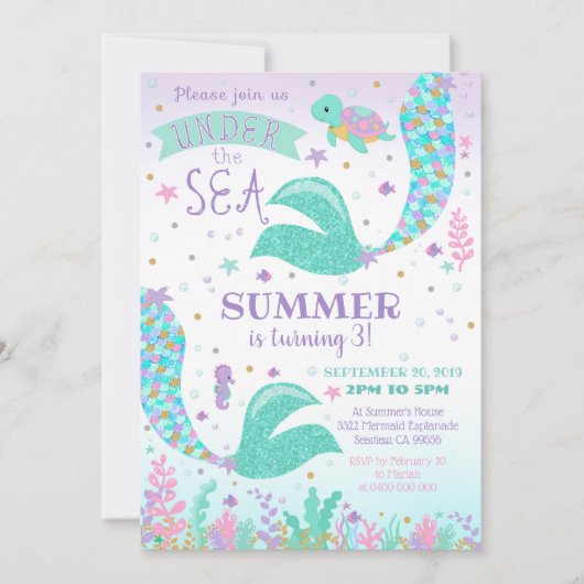 Mermaid Invitation, Girl in het kader van de uitno Kaart (Voorkant)