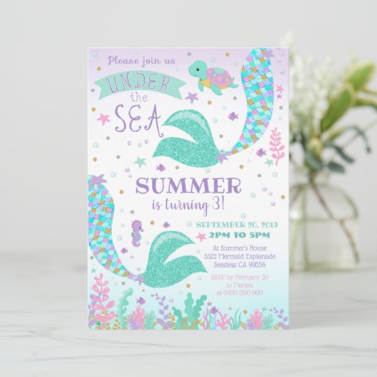 Mermaid Invitation, Girl in het kader van de uitno Kaart (Staand voorkant)