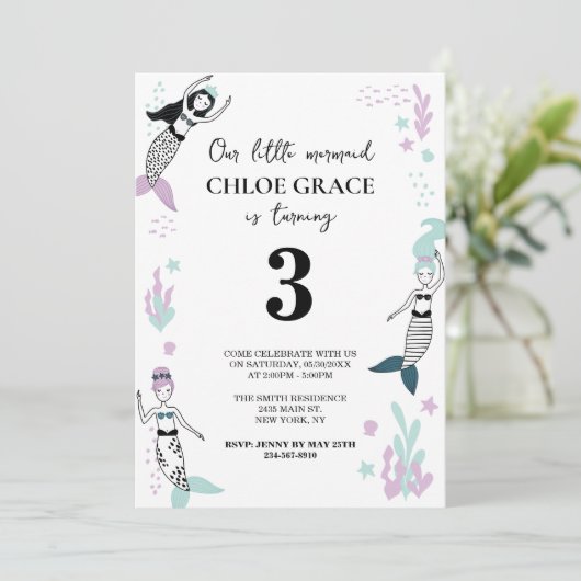 Mermaid Invitation Kaart (Staand voorkant)