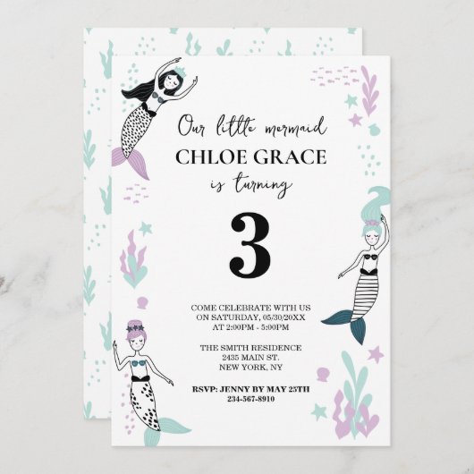 Mermaid Invitation Kaart (Voorkant / Achterkant)