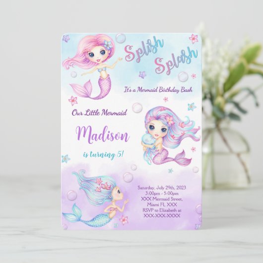 Mermaid Invitation Kaart (Staand voorkant)