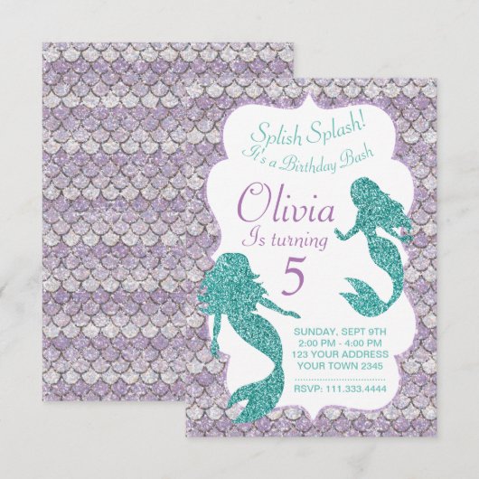 Mermaid Invitation, namens de Zee partij Kaart (Voorkant / Achterkant)