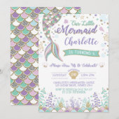 Mermaid Invitation onder het Zee Birthday Sparkle Kaart (Voorkant / Achterkant)