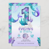 Mermaid Invitation w/Mermaid Tail Kaart (Voorkant / Achterkant)