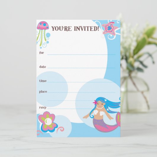 Mermaid Invites Kaart (Staand voorkant)