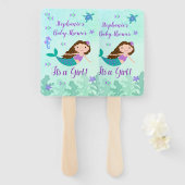Mermaid is een meisje Baby shower gepersonaliseerd Handwaaier (Voorkant en achterkant)