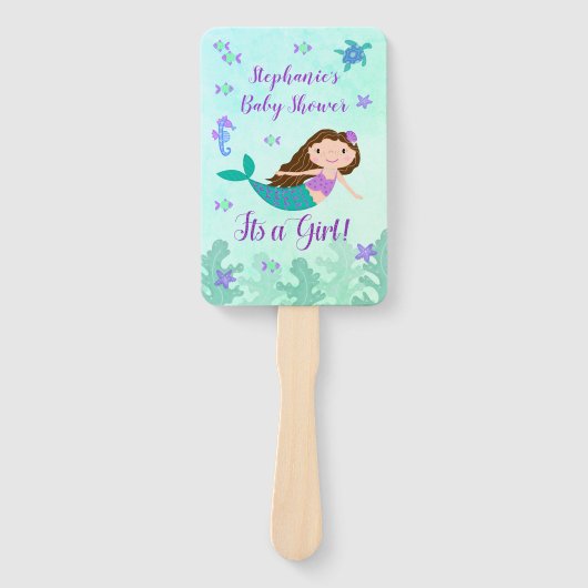 Mermaid is een meisje Baby shower gepersonaliseerd Handwaaier (Voorkant)
