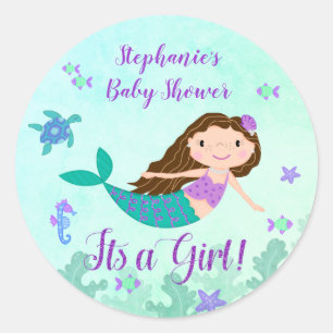 Mermaid is een meisje Baby shower gepersonaliseerd Ronde Sticker