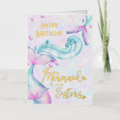 Mermaid is Sisters Happy Birthday Gold Folie Wenskaart (Voorkant)