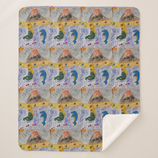 Mermaid Island Sherpa Blanket Deken (Voorkant)